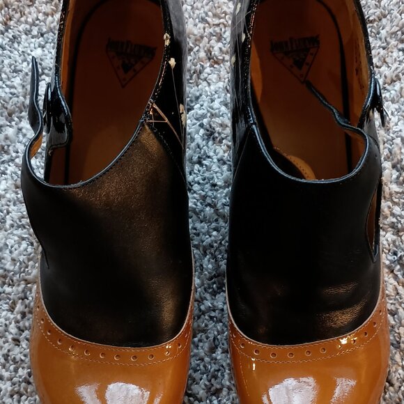 John Fluevog - Ella Baker Black Floral & Orange brogued heel with cutout - Picture 10 of 10